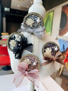 South Korea Classic Style Woolen Ribbon 5 Words Camellia Embellishment Design Brooch Lace Rhinestone Bows Vintage Brooch