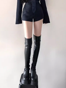 รองเท้าบูทหุ้มข้อส้นสูงทรงหนาสำหรับผู้หญิง ทรงสูง ทรงสลิม หุ้มข้อถึงเข่า ทรงสุดเก๋ เทรนด์ฤดูใบไม้ร่วง รองเท้าบูทแบบลำลอง