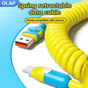 60W Car Spring Type C to Type C Cable For iPhone 16 15 Samsung 100W Fast Charging Mobile Phone USB A Type C Cable For Huawei