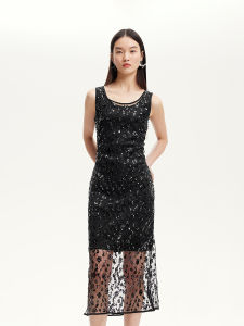 Vero Moda Sequin Decorated Vest Dress Elegant Versatile Summer New Arrival Womens Fashion Nylon Fabric Sleeveless Black Dress