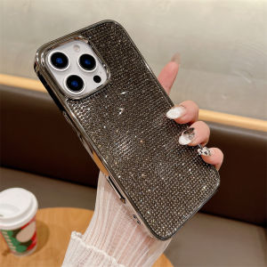 Ốp Điện Thoại Đính Đá Lấp Lánh Dành Cho iPhone 17/16/15/14/13/12/11 Pro Max - Vỏ Bảo Vệ Chống Sốc Màu Trơn Sang Trọng