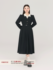 Slimming Effect High Waist Padded Long Sleeve Womens Dress Korean Style Commute Spring Autumn Seasonal Fashion Belted Skirt
