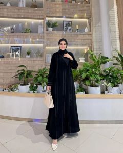 kinara abaya salur | Abaya polos kombinasi salur black dan gold