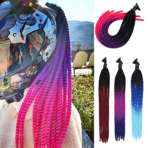 24Inch Synthetic 1pc Ponytail Hair Extensions Suction Cup Design for Motorcycle Helmets Twist Pigtail Helmet Not Included