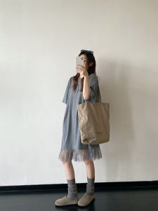 Cotton Lace Patchwork Relaxed Oversized T-shirt Dress