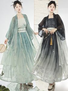 Original Jiusheng Qingmu Hanfu Womens Improved Long Dry Temple Spring Summer Set Customizable Traditional Chinese Clothing