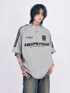 American Retro Three-Bar Athleisure Raglan Sleeve Short Sleeve T-shirt Men Trendy Brands Loose High Street Half Sleeve Tops