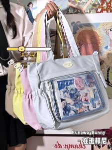 กระเป๋าถือทรงสี่เหลี่ยมจัตุรัสขนาดใหญ่สำหรับเดินทาง กระเป๋าสะพายข้างแบบสะพายข้างสำหรับนักเรียน กระเป๋าใส่ของในโรงเรียนสไตล์ญี่ปุ่น JK Lolita ใส่ของได้เยอะ กระเป๋าเด็กผู้หญิง