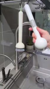 6-Angle Adjustable Cleaning Brush with 65ml Soap Dispenser | PET Bristles Multi-Purpose Pot Sink Scrubber
