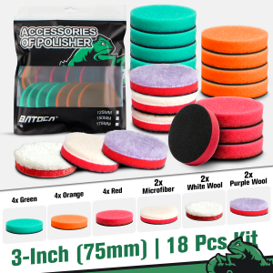 BATOCA 1" 2" 3" Mini Polishing Pad Kit Car Detailing Sponge Buffing Pads Wool Microfiber for DA/RO Polisher 9/18/21 Pcs