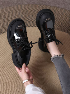 Slimming Effect Womens Low Cut Thick Heel Loafers Spring Autumn New Style Casual Cross Buckle Ultrafine Fiber Leather Shoes