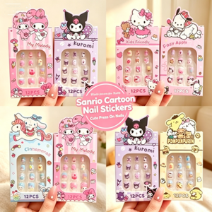 Sanrio | Sanrio 12Pcs Kids False Nails Set My Melody Kuromi Cinnamoroll Hello Kitty Press On Nails Cute Cartoon Fake Nail Tips for Girls