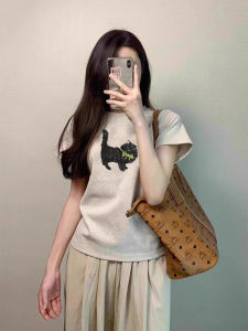 Pure Desire Formal Cotton Short Sleeve T-Shirt Womens Summer Fashion Slim Fit Half Sleeve Print round Neck Top