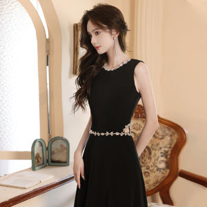 Elegant Black Evening Gown Womens Fashionable Birthday Party Dress Adult High-End Sensation Floor-Length Sleeveless Diamond Detail