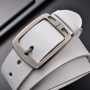 White Belt Mens Pin Buckle Casual K-style Genuine Leather Young People 130cm Long Pant Belt Cowhide Belt Mens Trendy