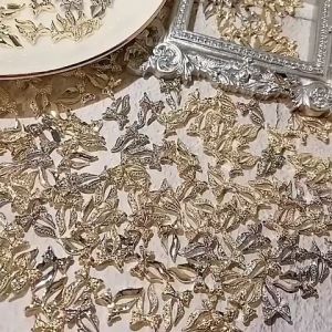 10Pcs Nail Art Aksesori 3D Emas dan Perak Bahan Paduan Aksesoris Pita Hiasan Kuku Untuk seni kuku DIY