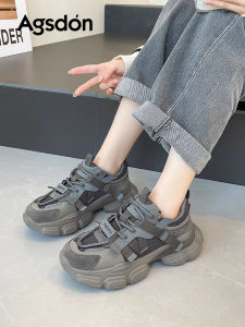 Agsdon Womens Dad Shoes Versatile Casual Sports Thick Bottom Heightening Autumn Winter Low Cut round Toe PU Lined Outdoor Style