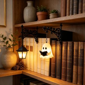 Giá Đỡ Sách Bằng Kim Loại Phong Cách Retro Với Đèn LED Treo Đèn Ấm Áp Có Thể Thay Thế Trang Trí Trong Nhà Đồ Trang Trí Halloween Đèn Trang Trí Kệ Sách