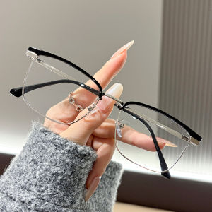 Vintage Photochromic Half-Frame Glasses for Men Anti-Blue Light Color Changing Rectangular Computer Eyewear
