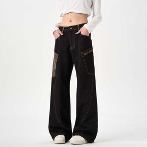 Black Snake Skin Limited Edition Wide Leg Jeans Original Cow Men Women Pants Youth Fashion Wear Resistant Casual Straight Cut