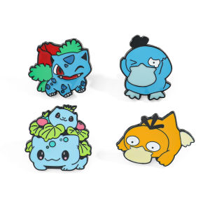 4Pcs Pokemon Enamel Pins Set - Bulbasaur & Psyduck Anime Brooches for Backpacks Kawaii Cartoon Lapel Pins Badges for Fans Gift