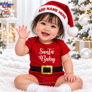 Santa Baby Outfit with Santa Hat | My First Christmas Baby Onesie | 100% Cotton Baby Bodysuit 0-12 Months