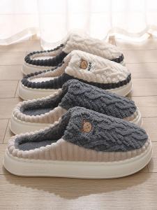 รองเท้าแตะผ้าฝ้ายบุขนแกะหนาสำหรับฤดูใบไม้ร่วงและฤดูหนาวสำหรับผู้ชายและผู้หญิงในบ้านกันลื่นกันกลิ่นรองเท้าแตะแบบมีพื้นหนา