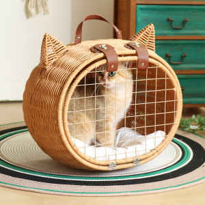 กระเป๋าคาดลำตัวผ้าไผ่ขนาดใหญ่สำหรับแมวและสุนัข ความจุขนาดใหญ่ กระเป๋าเดินทางแบบถือได้ ระบายอากาศได้ดี ป้องกันความเครียด