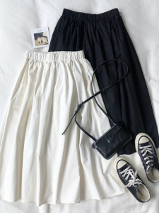 กระโปรงทรงเอสีดำสไตล์เกาหลีสำหรับเด็กผู้หญิง ช่วงต้นฤดูร้อน กระโปรงทรงเอเอวสูง กระโปรงสั้น กระโปรงยาวปานกลาง