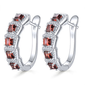 Lohaspie Jewelry Genuine 2 Carats Solid Sterling Silver 925 Clip Earring Original Natural Garnet Chrome Diopside Clip Earring Genuine Garnet Earrings Birthstone Earring For Women