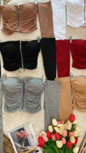 mbelle   เสื้อปาดไหล่แขนยสาว ผ้ายูนิโคล่แต่งชิปหน้า คิดอาไหล่labelle