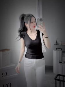 Áo thun cổ tim tay ngắn KVYBODY A31 chất thun cotton borip lụa dày mịn co giãn thích hợp mặc ở nhà đi làm đi chơi
