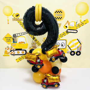 31pcs/set 32inch Construction Theme Age Number Truck ExcavatorTower With Black Balloon Birthday Party Decorations Supplies