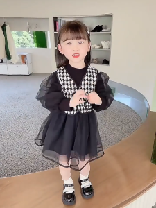 dress anak perempuan import baju anak perempuan dress import anak perempuan dress rompi import Gaun pesta renda + rompi