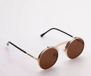 Vintage Steampunk Flip Sunglasses Retro Shades For Men Round Metal Frame Sun Glasses for Men Women Brand Designer Circle Glasses