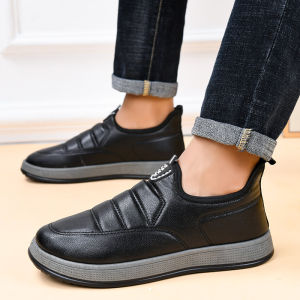 รองเท้าบู๊ทหิมะกันน้ำหนาสำหรับผู้ชาย รองเท้าลำลอง แบบสวมสบาย ระบายอากาศได้ดี ทรงหัวมน วัสดุผ้าฝ้าย สไตล์ฤดูใบไม้ร่วง 2025