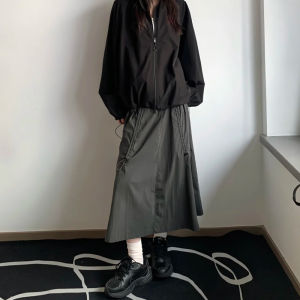 Grey Workwear Mini Skirt Womens High Street Functional Style A-Line Skirt Hiding Hip Pear Body Shape Large Size Paratrooper Skirt