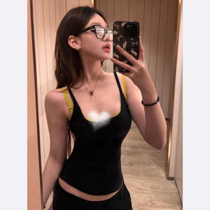 Spicy Girl Retro Black Camisole Tank Top Women Summer Slim Fit Short Sleeveless Upper Apparel Inner Wear Outer Wear