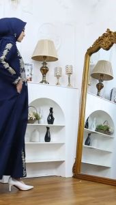 Gamis Dewasa Sigaret Navy Sentuhan Bordir Menawan