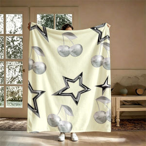 BILIBILI | Silver Cherries Stars Cream Flannel Blanket Perfect for Sofa Office Bed Travel Sleep Read Relax Camping Four Season Use