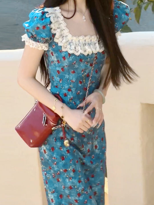 SUSIEYUAN | Đầm xanh hoa nhí phối ren cực xinh mặc đi biển mùa hè ...
