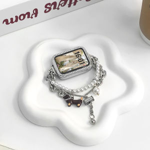 Uhada Fashion Metal Bead Doggie Charm Bracelet Band for Xiaomi Mi Band 9 pro 8 pro Womens Smartwatch Strap Creative Bead Chain