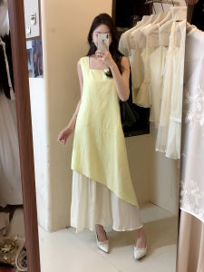 Ladies Lazy Design Sensation Uneven Strap Dress Spring 2025 New Loose Slimming Gentle Long Dress A-Line Skirt Short Sleeve