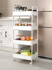 3/4 Tiers Metal Mobile Bathroom Trolley Cart Organizer Kitchen Shelf Rack Shelf Storage Rack With Wheel