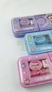 Tempat Pensil / Kotak Pensil Kaleng Set Motif Funcy / Tempat Pensil Kaleng Satu Set Alat Tulis