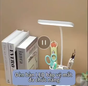Đèn Bàn Học Sạc Tích Điện 3 Chế Độ Màu Ánh Sáng Chống Cận Thị Xoay 360 Độ Kèm Hộp Đựng Bút Giá Đỡ Điện Thoại