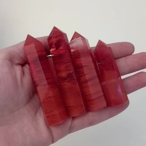 1pc Red Smelting Quartz Crystal Point Wand Tower Healing Stone Obelisk Meditation Home Decor Gift