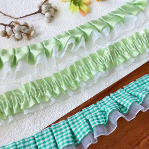 Green Lace Trim Double Layer Pleated Fabric DIY Materials Barbecue Ribbon Leaf Edge Accessories Home Sewing Crafts