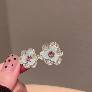 French Exquisite Rhinestone Flower Hair Clip One-word Side Clip for Women High-end Bangs Clip Alloy Duckbill Clip Headdress