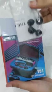 Headset Bluetooth M19 True Wireless Earphone V5.1 Flashlight